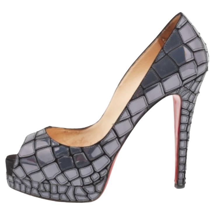 Christian Louboutin Leather & Satin Mosaic Sobek Peep-Toe Platform Pumps Size 39 For Sale