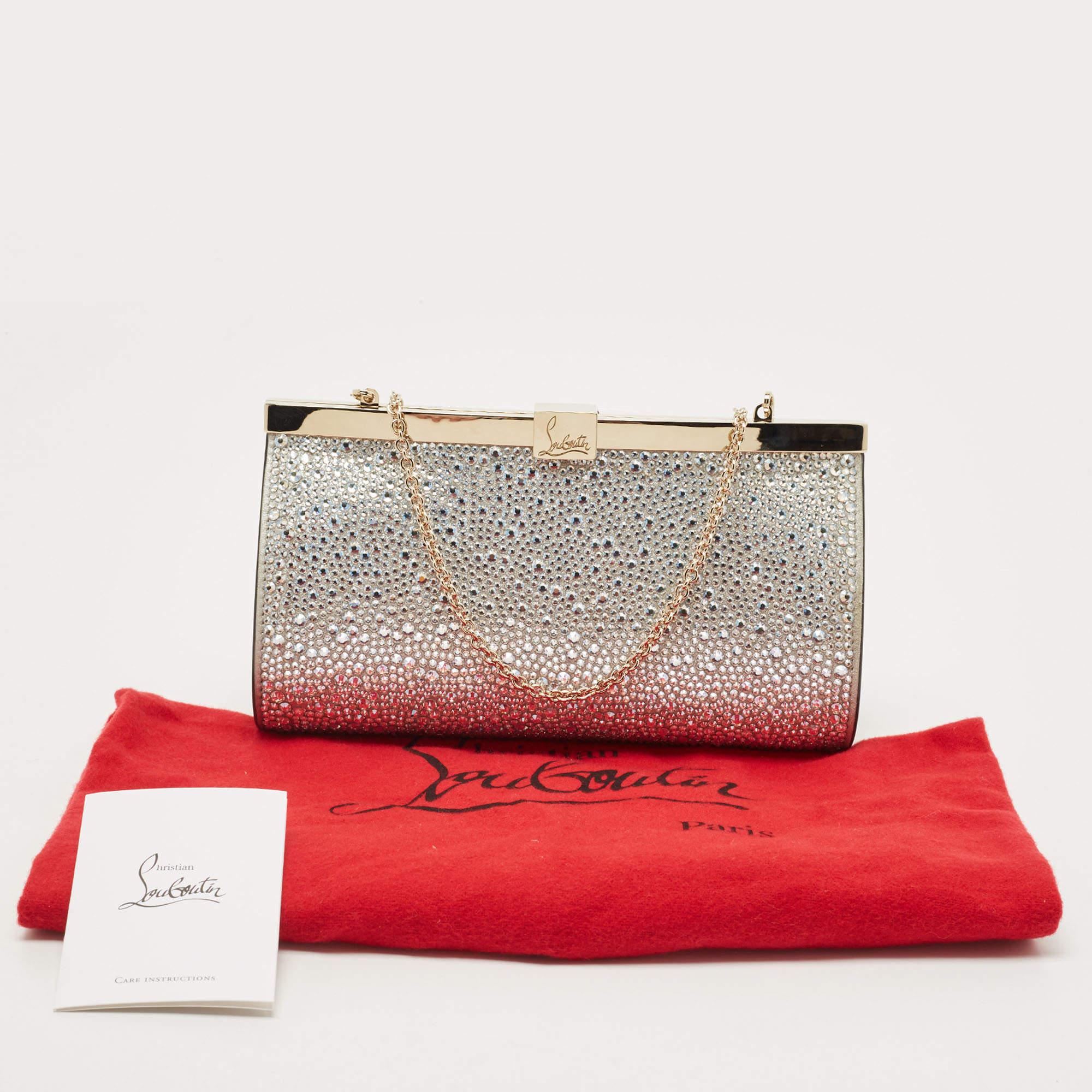 Christian Louboutin Leather Small Crystal Embellished Moonlight Palmette Clutch 6