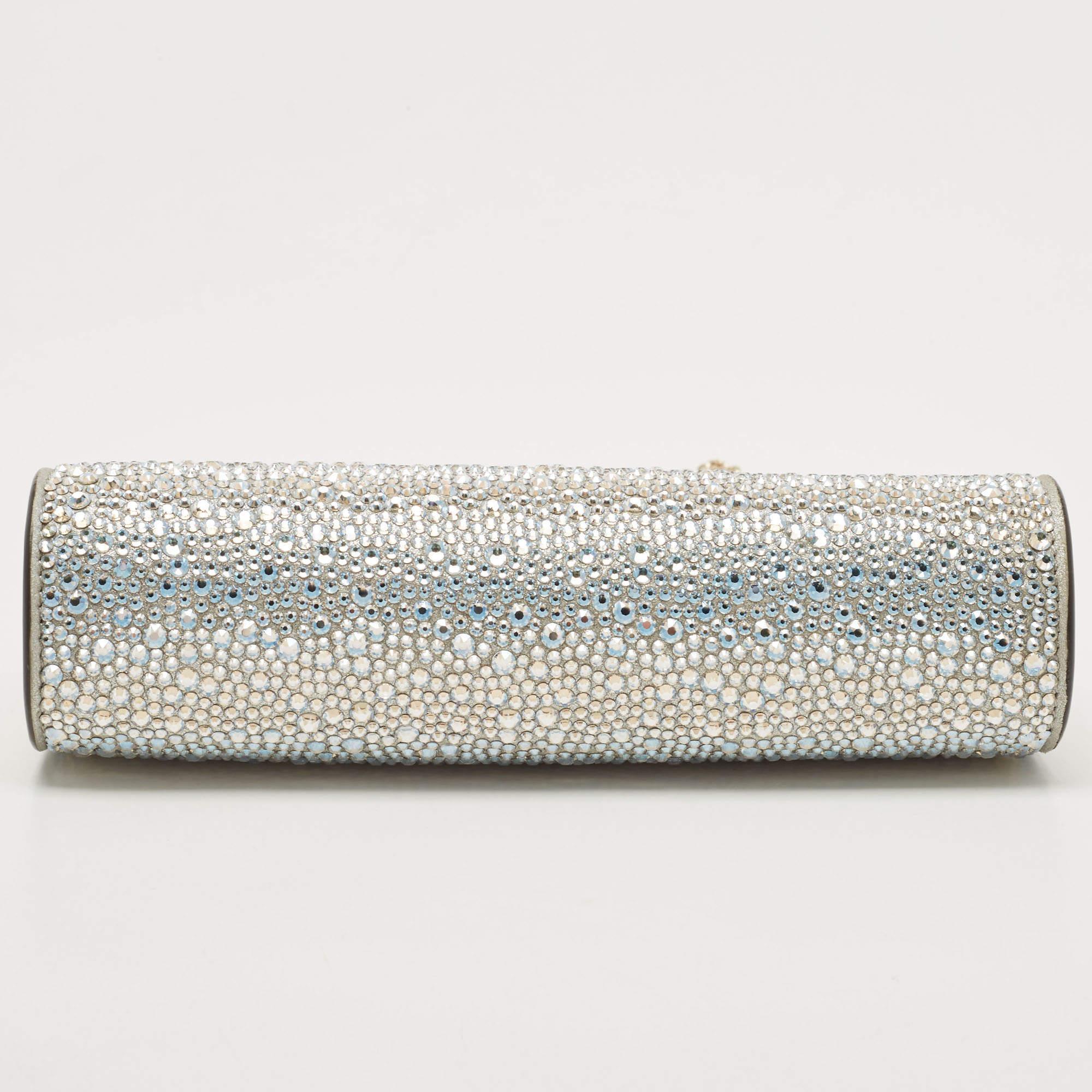 Women's Christian Louboutin Leather Small Crystal Embellished Moonlight Palmette Clutch
