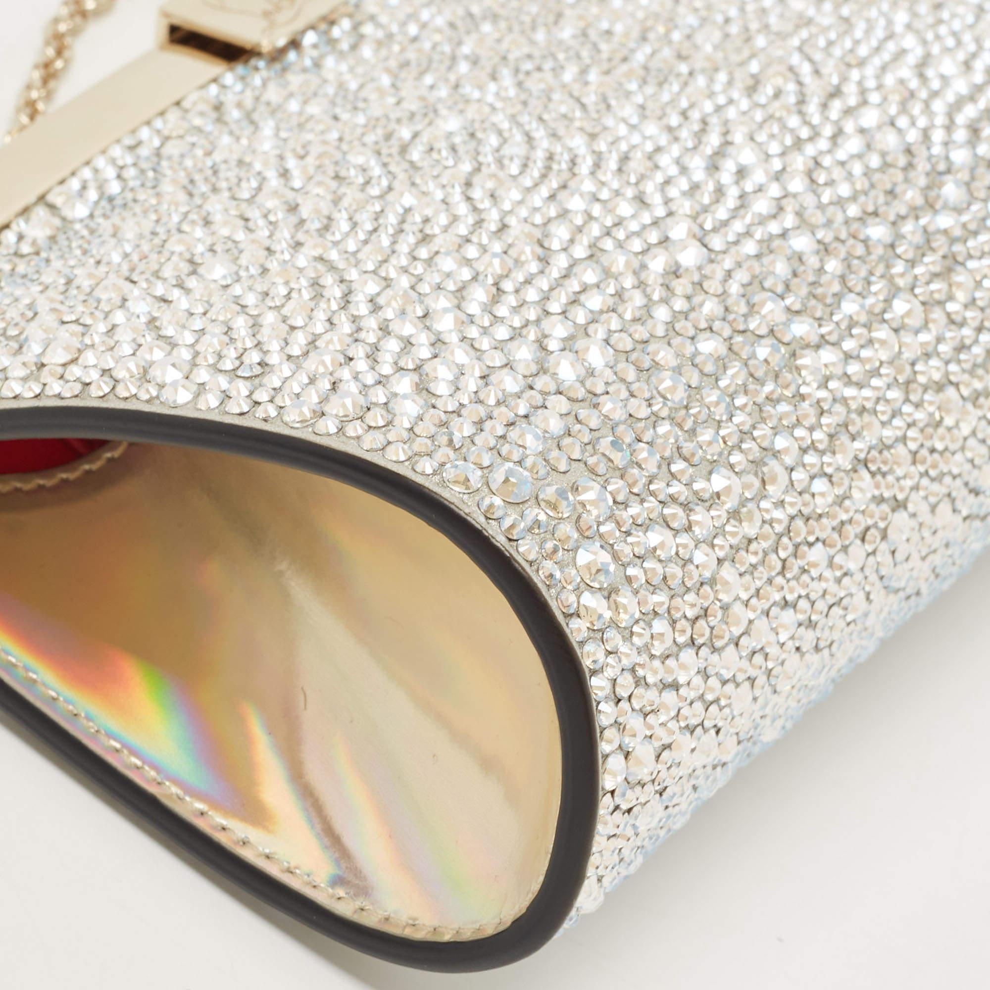 Christian Louboutin Leather Small Crystal Embellished Moonlight Palmette Clutch 1