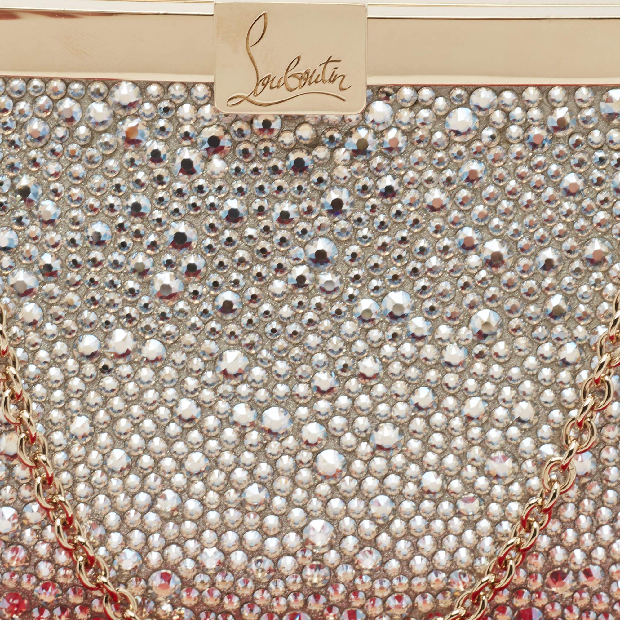 Christian Louboutin Leather Small Crystal Embellished Moonlight Palmette Clutch 4