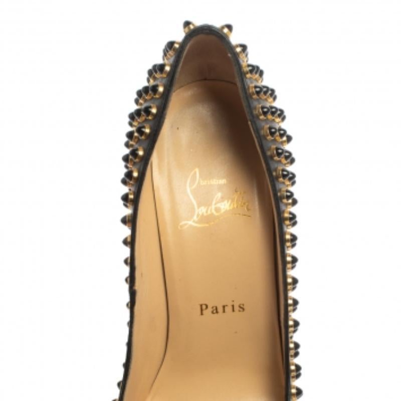 Black Christian Louboutin Leather, Snakeskin and Lizard Lady Cabo Beaded Pumps Size 37 For Sale