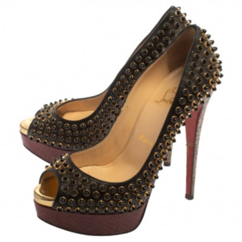 Christian Louboutin Leather, Snakeskin and Lizard Lady Cabo Beaded Pumps Size 37 For Sale 2