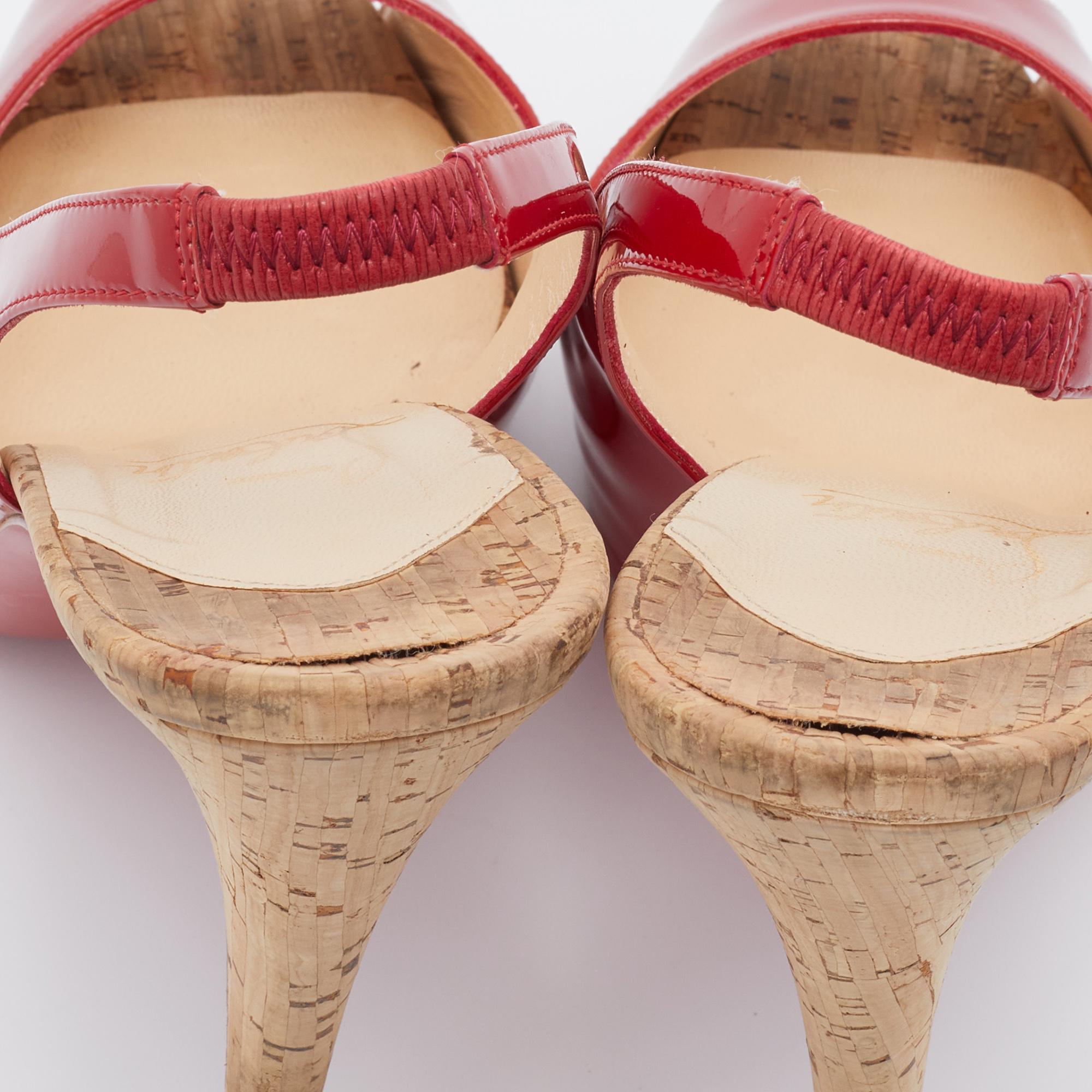 Women's Christian Louboutin Leather So Private 120 Cork Slingback Sandals Size 39.5