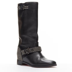 CHRISTIAN LOUBOUTIN leather spike studded buckle biker hidden wedge boots EU37.5