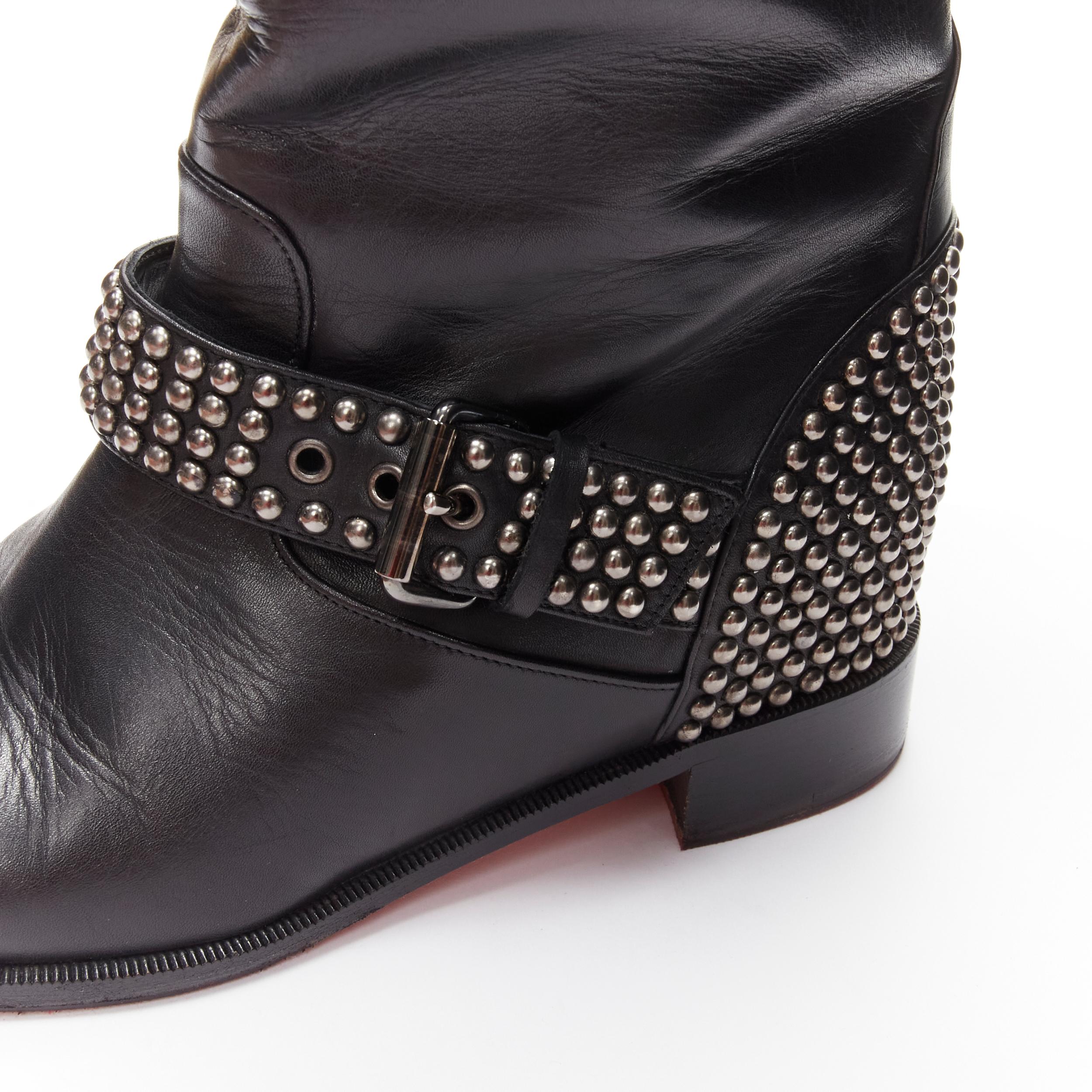 CHRISTIAN LOUBOUTIN leather spike studded buckle biker hidden wedge boots EU37.5 For Sale 1