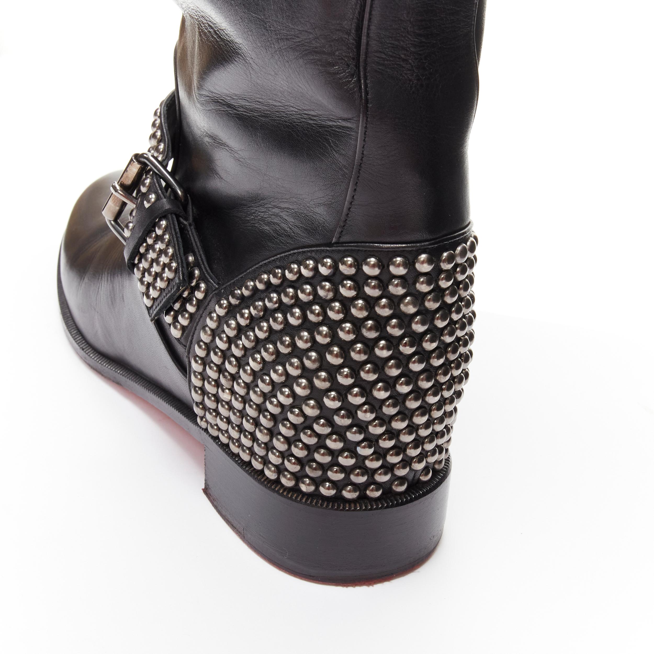 CHRISTIAN LOUBOUTIN leather spike studded buckle biker hidden wedge boots EU37.5 For Sale 2