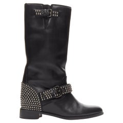 CHRISTIAN LOUBOUTIN leather spike studded buckle biker hidden wedge boots EU37.5