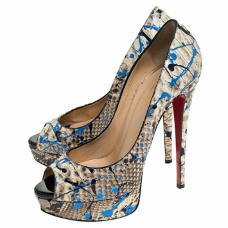 Marron Christian Louboutin Cuir Troca Altareva Lady Peep Toe Platform Pumps Size 38 en vente