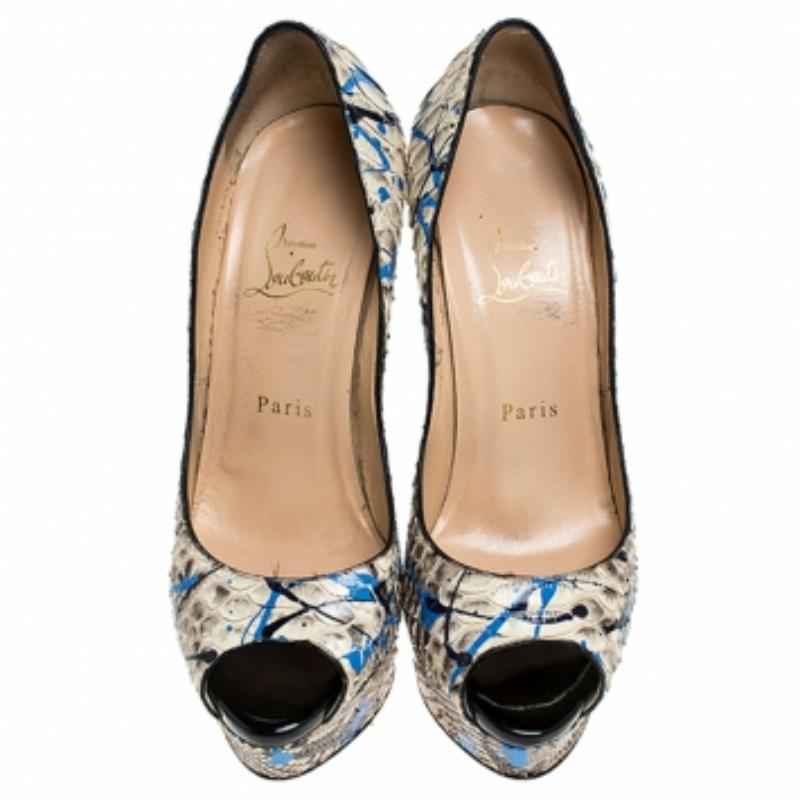 Christian Louboutin Cuir Troca Altareva Lady Peep Toe Platform Pumps Size 38 en vente 1