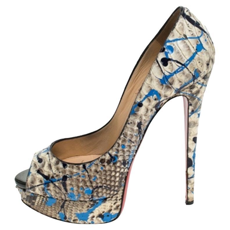 Christian Louboutin Cuir Troca Altareva Lady Peep Toe Platform Pumps Size 38 en vente