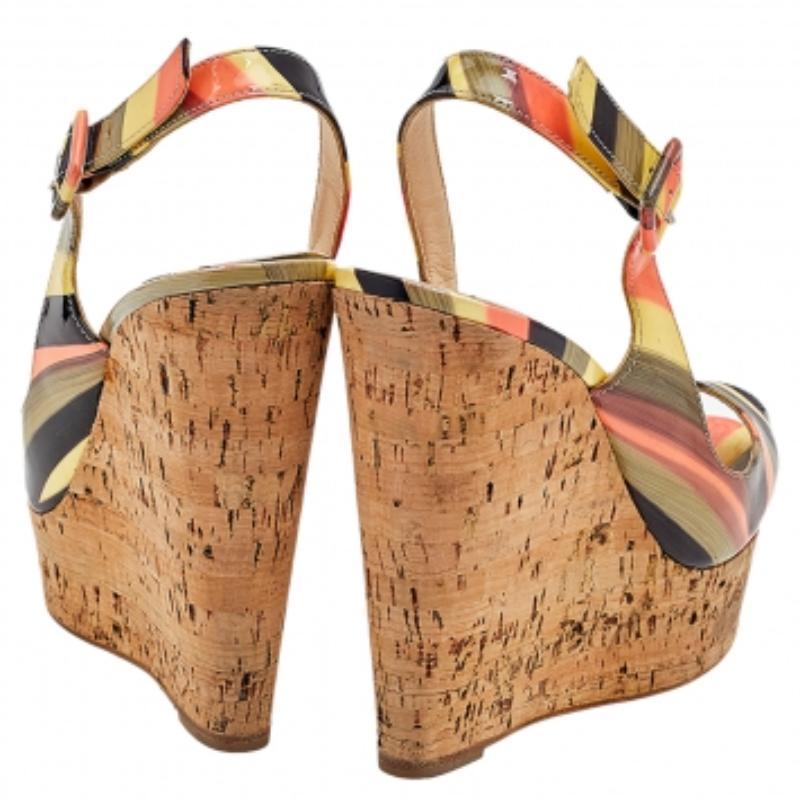 Donna Christian Louboutin Pelle Une Plume Sughero Zeppa Sandali Taglia 38 in vendita