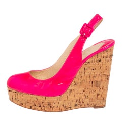 Christian Louboutin Leather Une Plume Cork Wedges Slingback Sandals Size 40