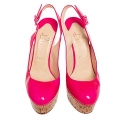 Christian Louboutin Leather Une Plume Cork Wedges Slingback Sandals Size 40