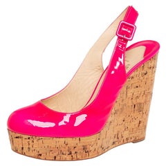 Christian Louboutin Leather Une Plume Cork Wedges Slingback Sandals Size 40