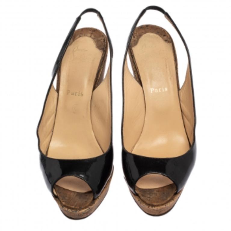 Noir Christian Louboutin Chaussures à talons compensés Une Plume à bout ouvert en liège, taille 41
