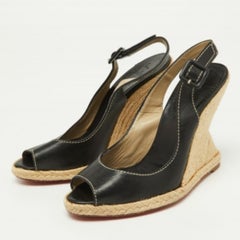 Christian Louboutin Leather You Love Espadrille Wedge Slingback Sandals Size 37