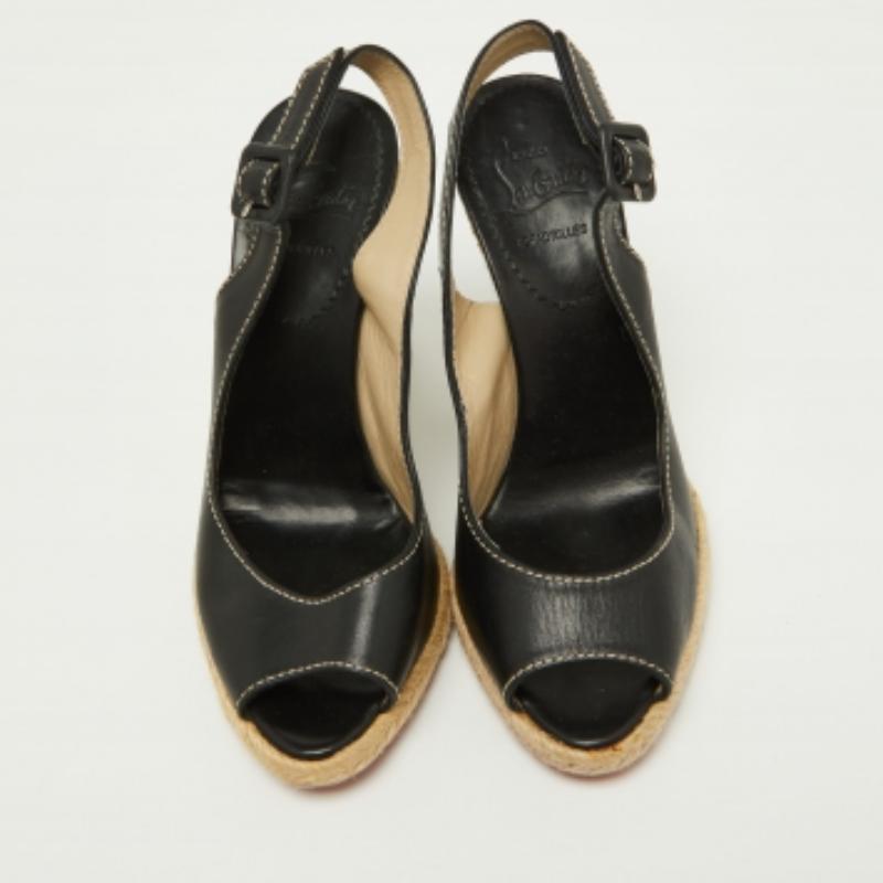 Christian Louboutin Leder Sie Liebe Espadrille Keil Slingback Sandalen Größe 37 im Zustand „Gut“ im Angebot in Dubai, Al Qouz 2