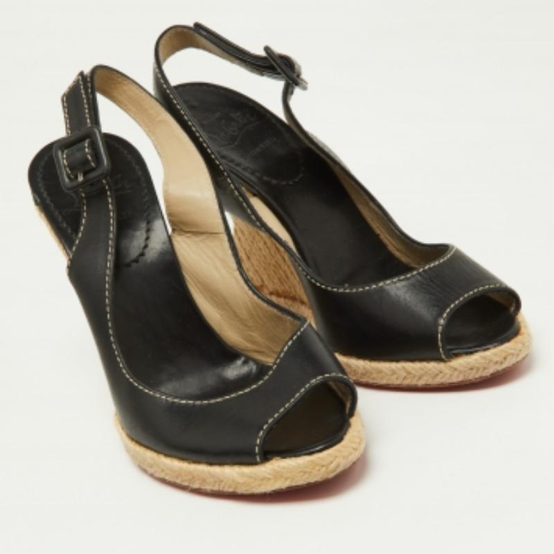 Christian Louboutin Leder Sie Liebe Espadrille Keil Slingback Sandalen Größe 37 Damen im Angebot