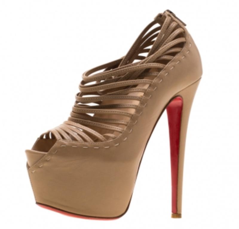 Christian Louboutin Leather Zoulou Platform Peep Toe Cage Sandals Size 36.5 en vente 1