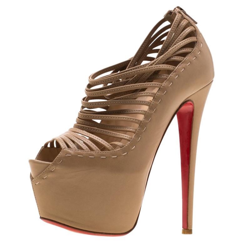Christian Louboutin Leather Zoulou Platform Peep Toe Cage Sandals Size 36.5 For Sale