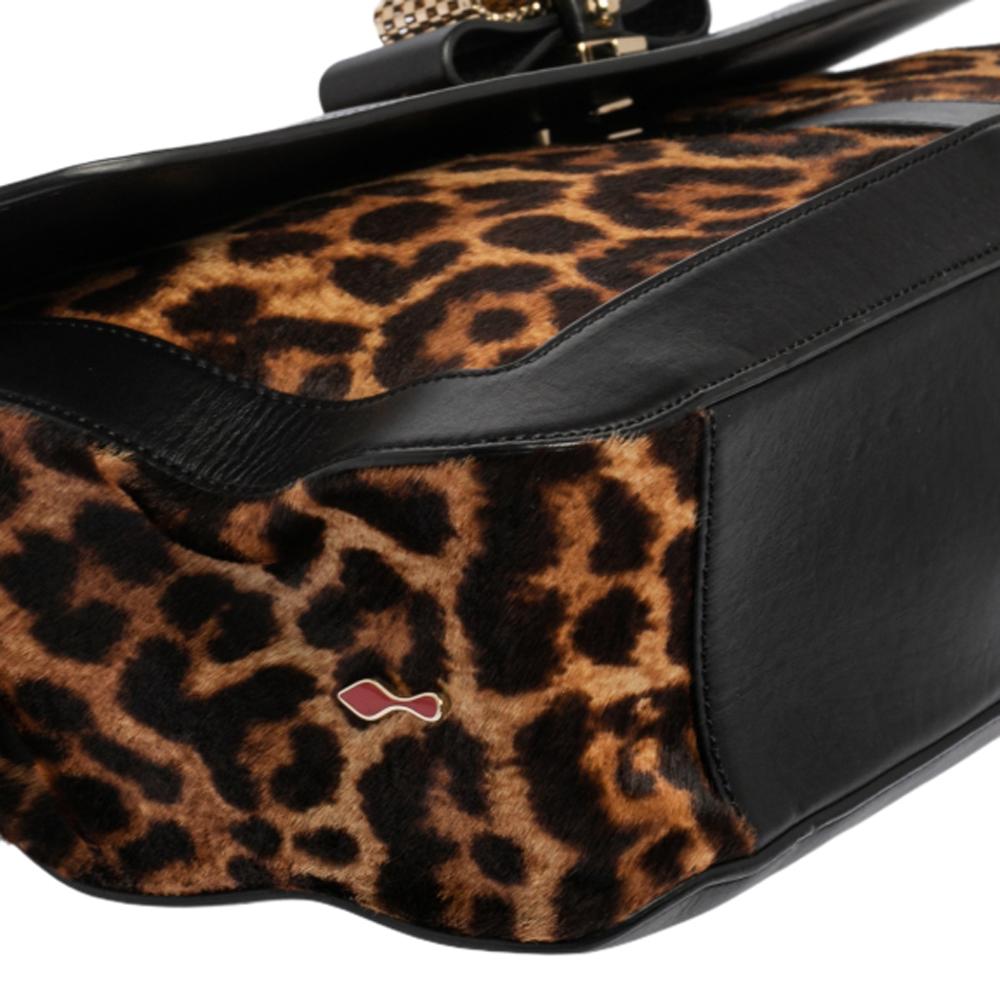 Black Christian Louboutin Leopard Calf hair and Leather Sweet Charity Shoulder Bag