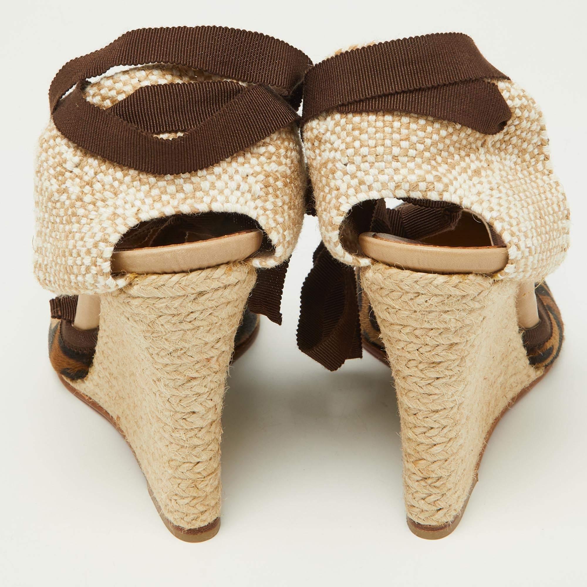 Women's Christian Louboutin Leopard Calf Hair Carino Espadrille Wedge Sandals Size 39
