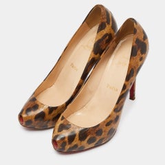 Christian Louboutin Leopard Leather Ron Ron Peep Toe Platform Pumps Size 37.5