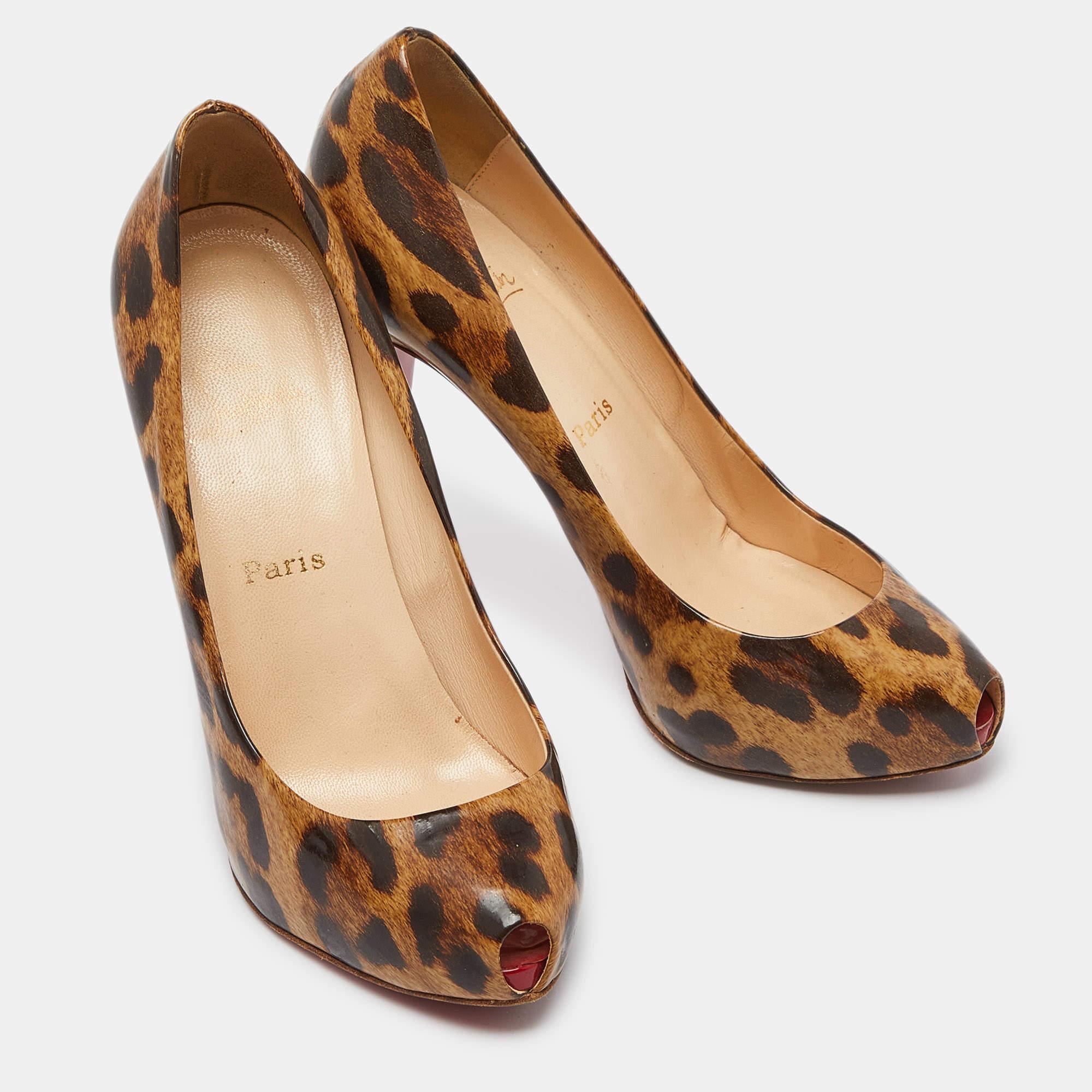 Christian Louboutin Leopard Leather Ron Ron Peep Toe Platform Pumps Size 37.5 In Good Condition For Sale In Dubai, Al Qouz 2