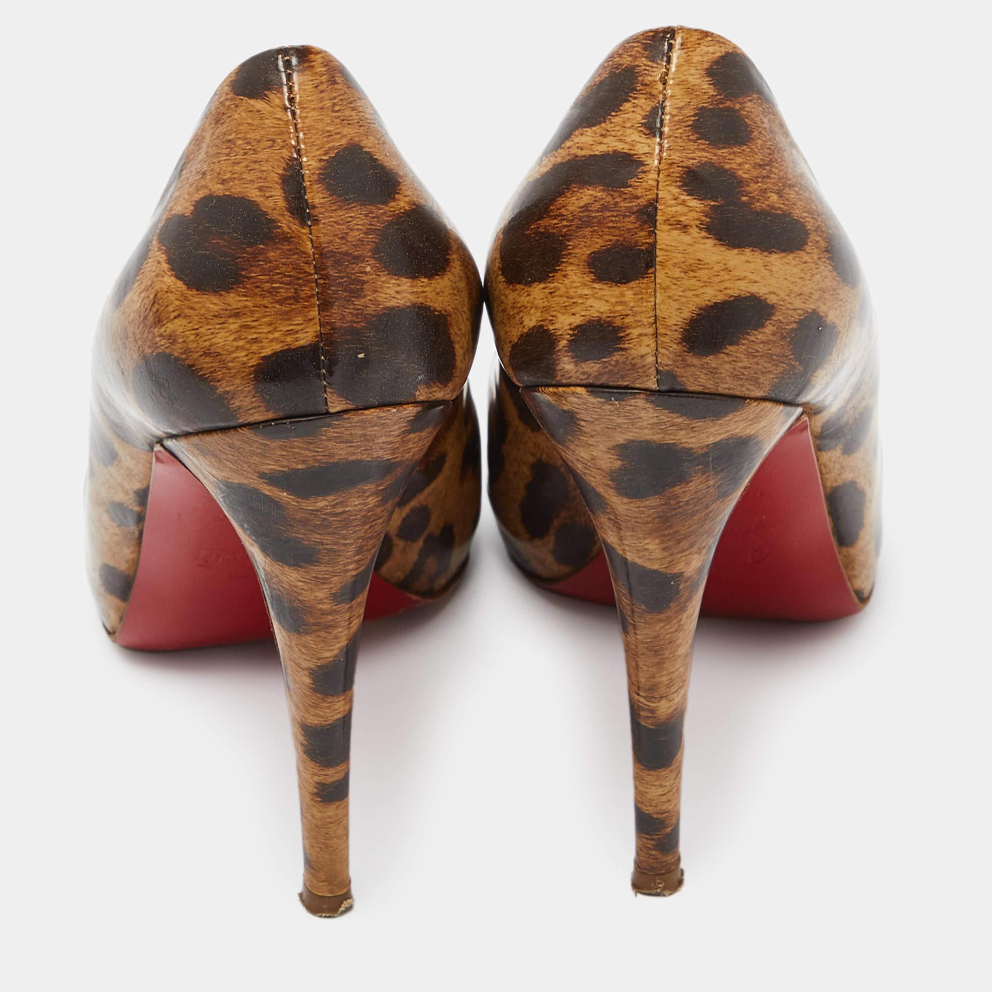 Women's Christian Louboutin Leopard Leather Ron Ron Peep Toe Platform Pumps Size 37.5 For Sale