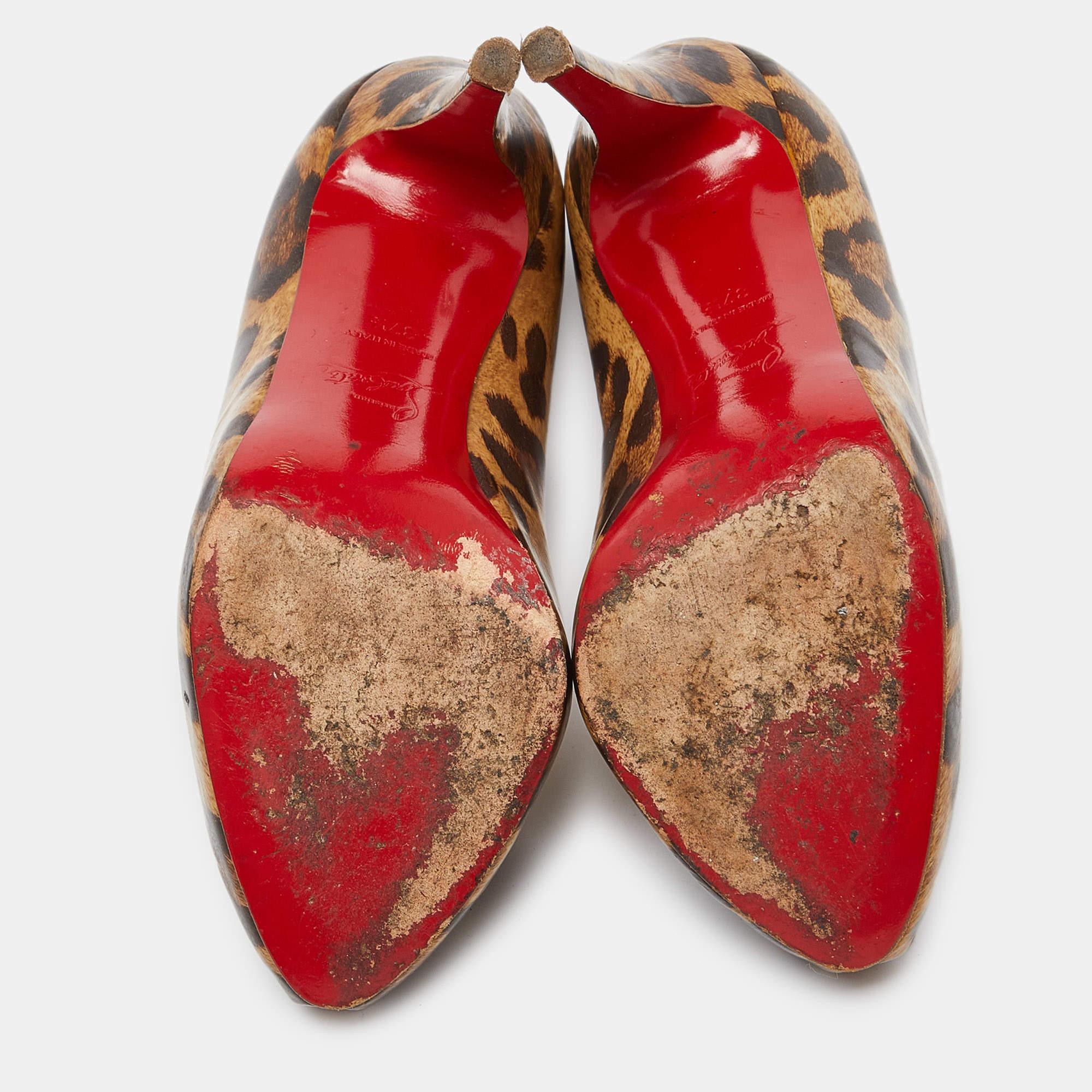 Christian Louboutin Leopard Leather Ron Ron Peep Toe Platform Pumps Size 37.5 For Sale 1