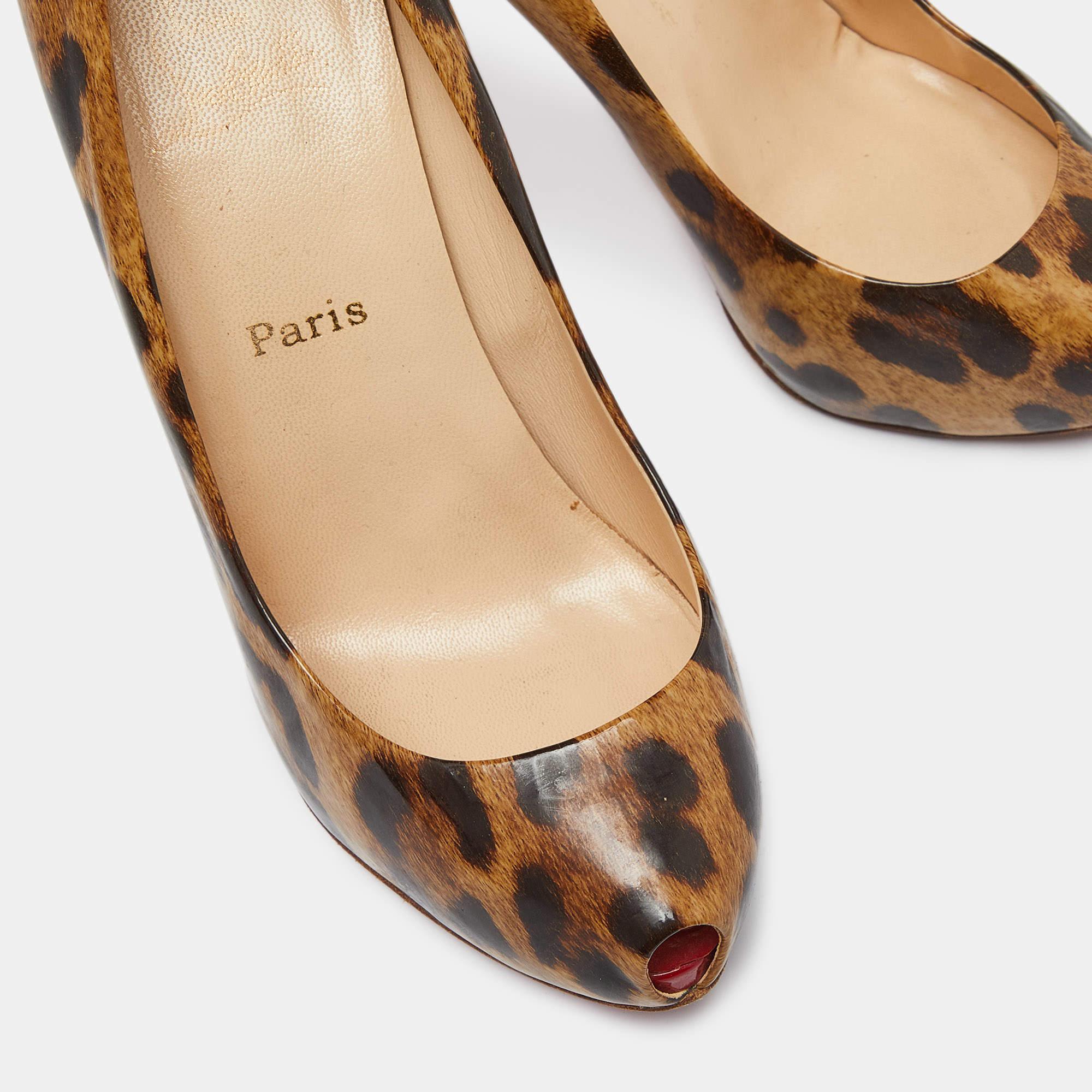 Christian Louboutin Leopard Leather Ron Ron Peep Toe Platform Pumps Size 37.5 For Sale 2