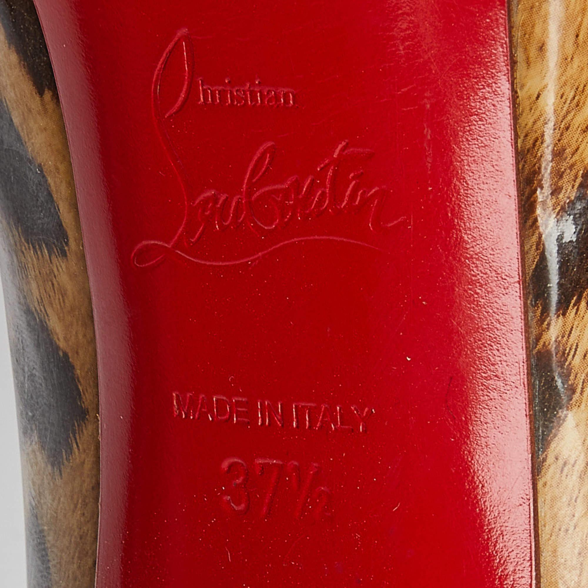 Christian Louboutin Leopard Leather Ron Ron Peep Toe Platform Pumps Size 37.5 For Sale 3