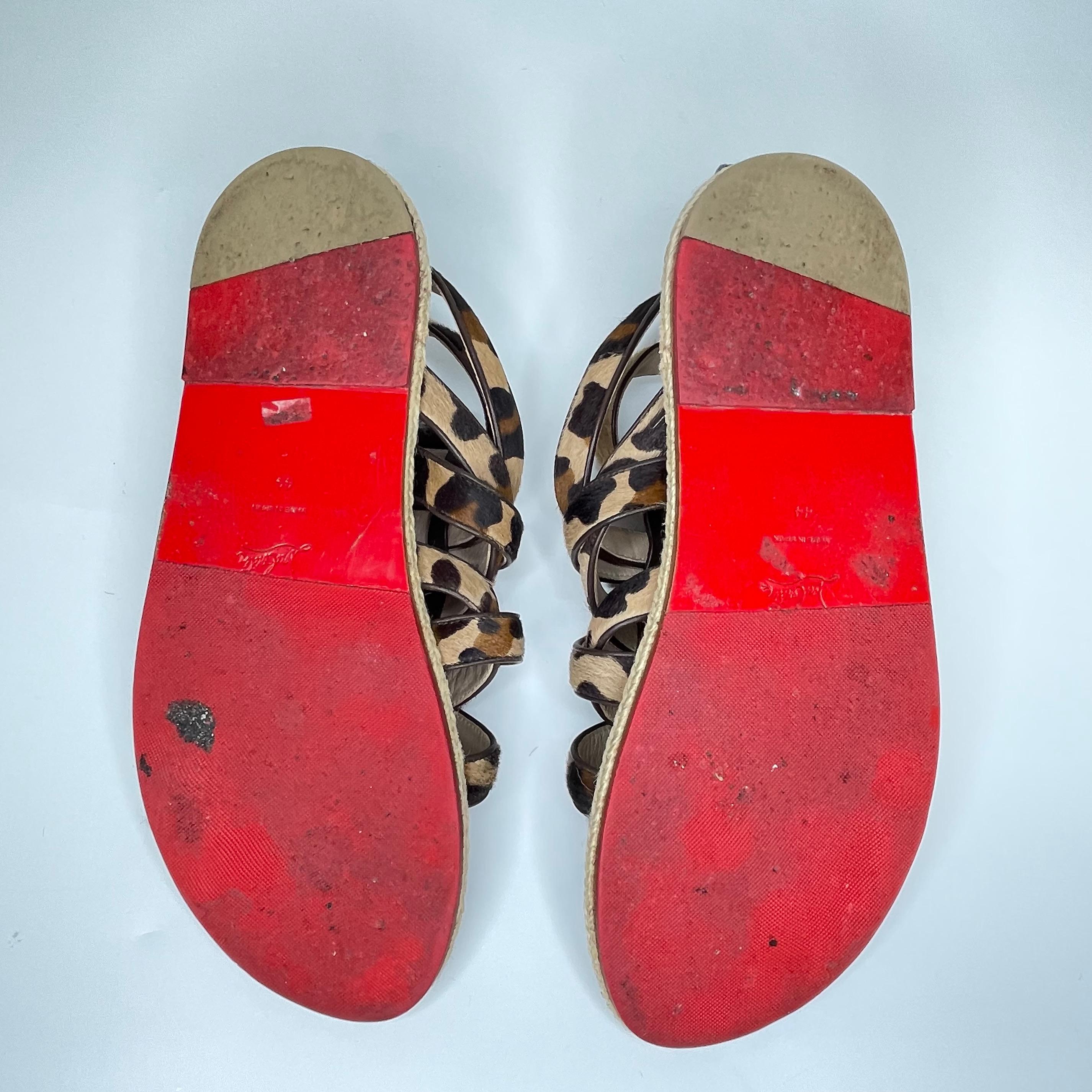 Christian Louboutin Leopard Pony Hair Nuria Flat Gladiator Sandals Size (44 EU) In Good Condition In Montreal, Quebec