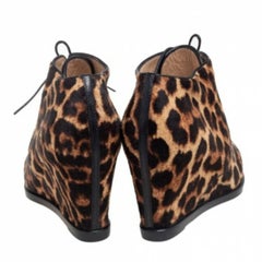 Christian Louboutin Leopard Print Calf Hair Lady Schuss Wedge Ankle Boots 38