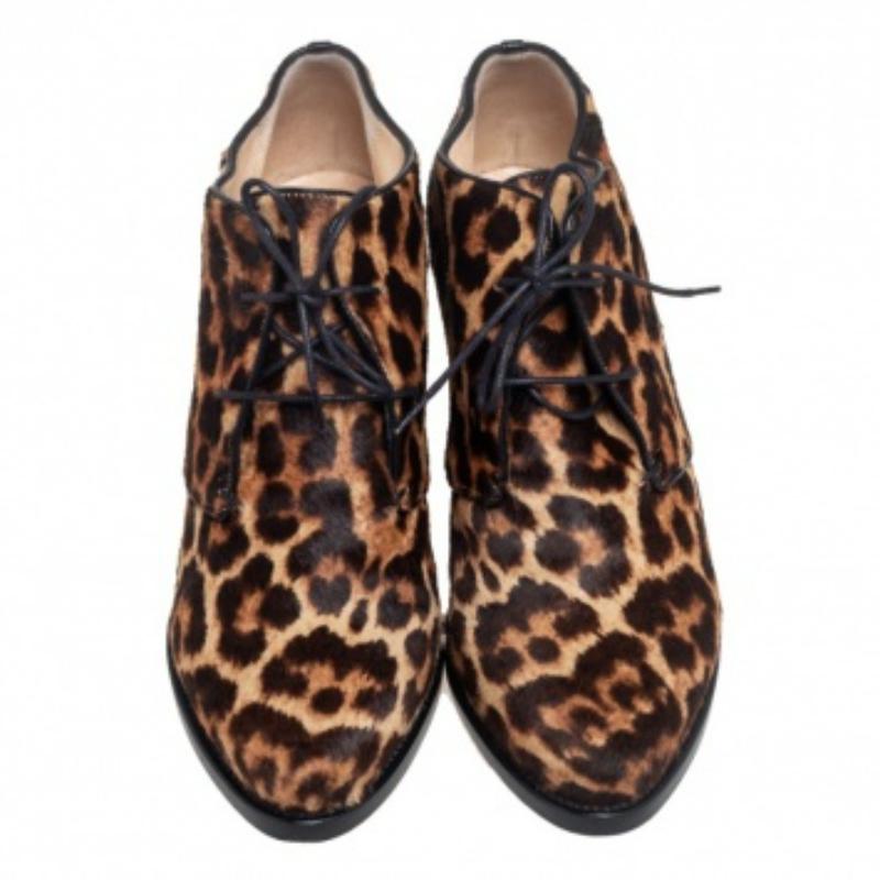 Christian Louboutin Leopard Print Kalbshaar Lady Schuss Keilstiefeletten 38 2