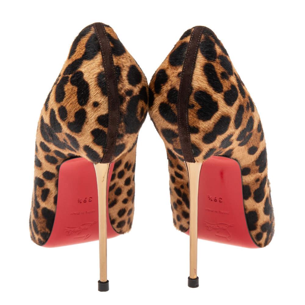 Christian Louboutin Leopard Print Calf Hair Luxor Metalipp Pumps Size 39.5 In Good Condition For Sale In Dubai, Al Qouz 2