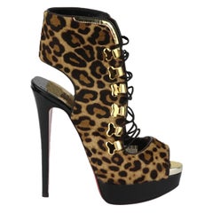 Christian Louboutin Leopard Print Calf Hair Platform Sandals EU 38 UK 5 US 8