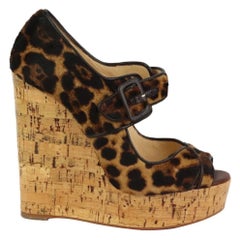 Christian Louboutin Leopard Print Calf Hair Wedge Sandals EU 38 UK 5 US 8