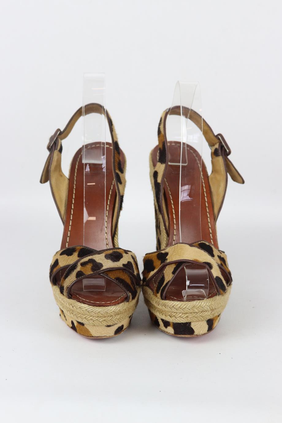Christian Louboutin Leopard Print Calf Hair Wedge Sandals Eu 39 Uk 6 Us 9 In Excellent Condition In London, GB
