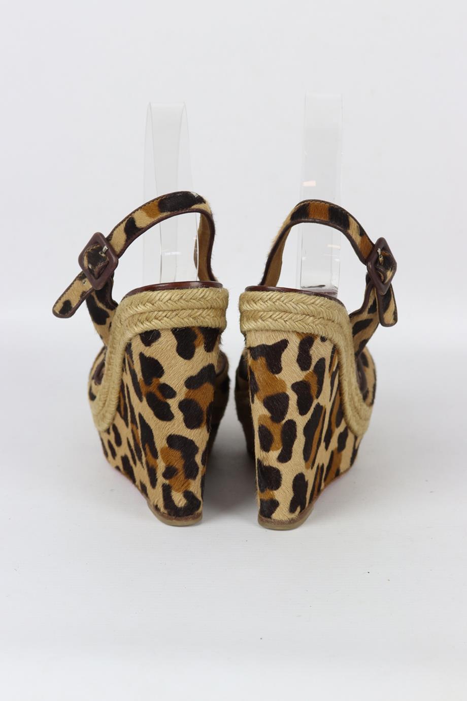 Women's Christian Louboutin Leopard Print Calf Hair Wedge Sandals Eu 39 Uk 6 Us 9