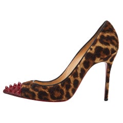 Christian Louboutin Leopard Print Kalbshaar Geo Spike Cap Toe Pumps Größe 37