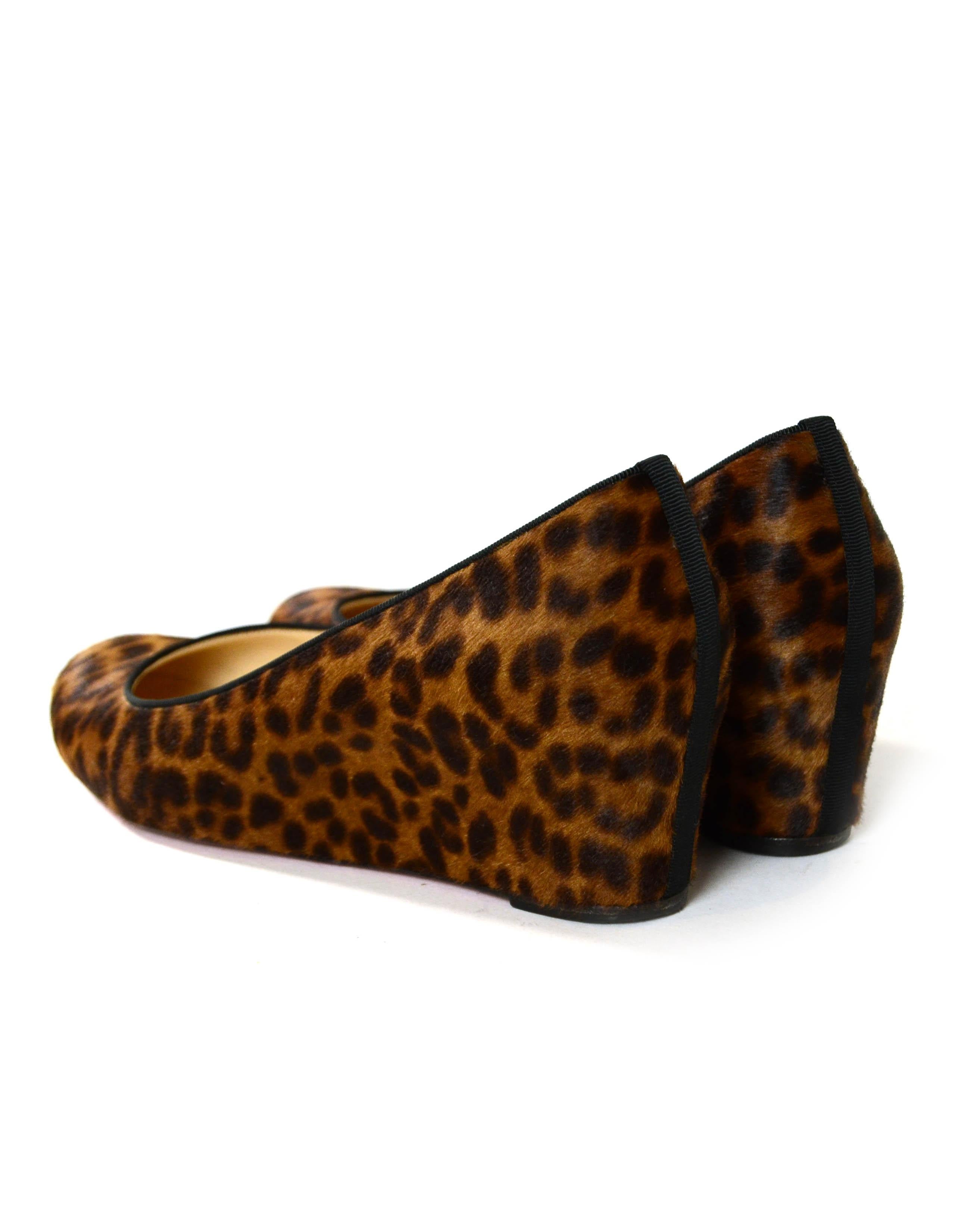 Black Christian Louboutin Leopard Print Calfhair Melissa Wedge sz 41