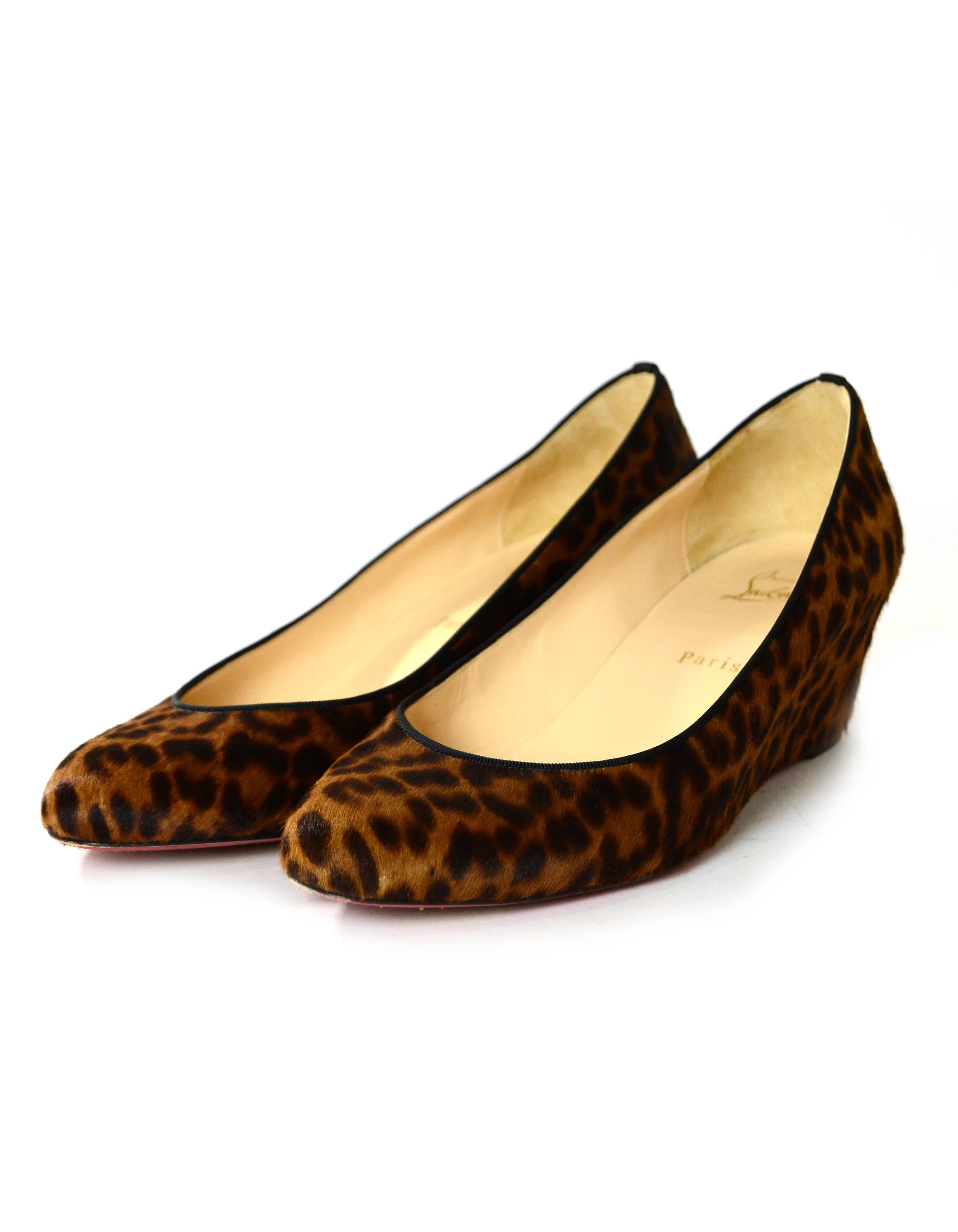 Christian Louboutin Leopard Print Calfhair Melissa Wedge sz 41 In Excellent Condition In New York, NY