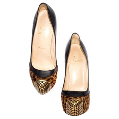 Christian Louboutin Leopard Print High Heels with Gold Studded Toes