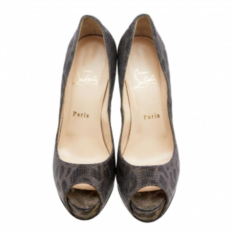 Women's Christian Louboutin Leopard Print Lurex Fabric Very Prive Pumps Size 38.5 For Sale