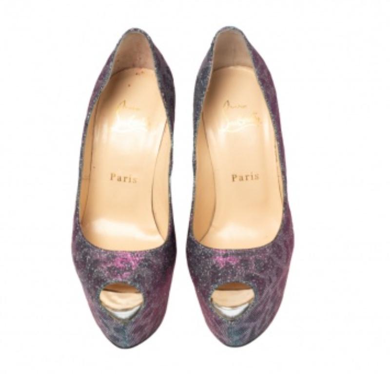 Christian Louboutin escarpins à plateforme à bouts ouverts en lurex imprimé léopard 36,5 4