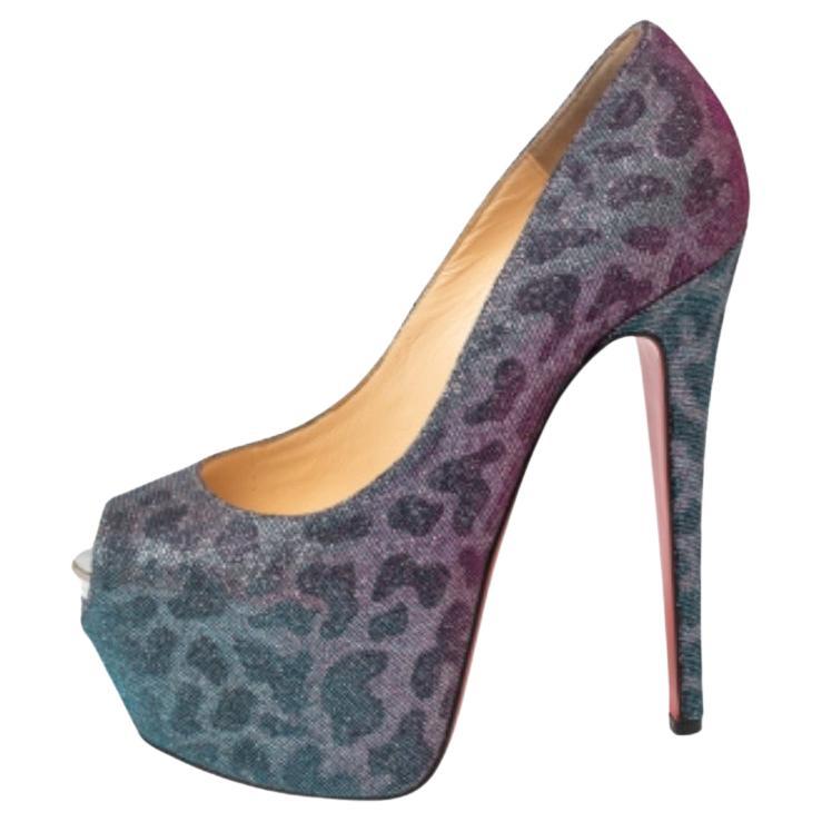 Christian Louboutin - Pumps con piattaforma Peep Toe con stampa leopardata e lurex 36,5