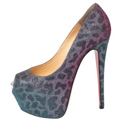 Christian Louboutin Leopard Print Lurex Highness Peep Toe Platform Pumps 36.5