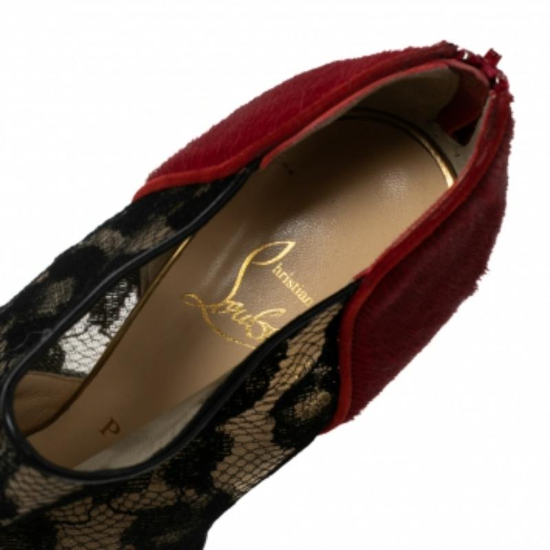 Women's Christian Louboutin Leopard Print Pony Hair and Lace Aeronotoc Booties Size 37.5